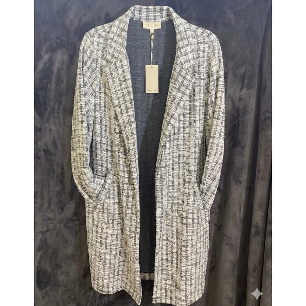 NWT Melloday | Open Front Duster Style Knit Plaid Long Jacket | Size Large